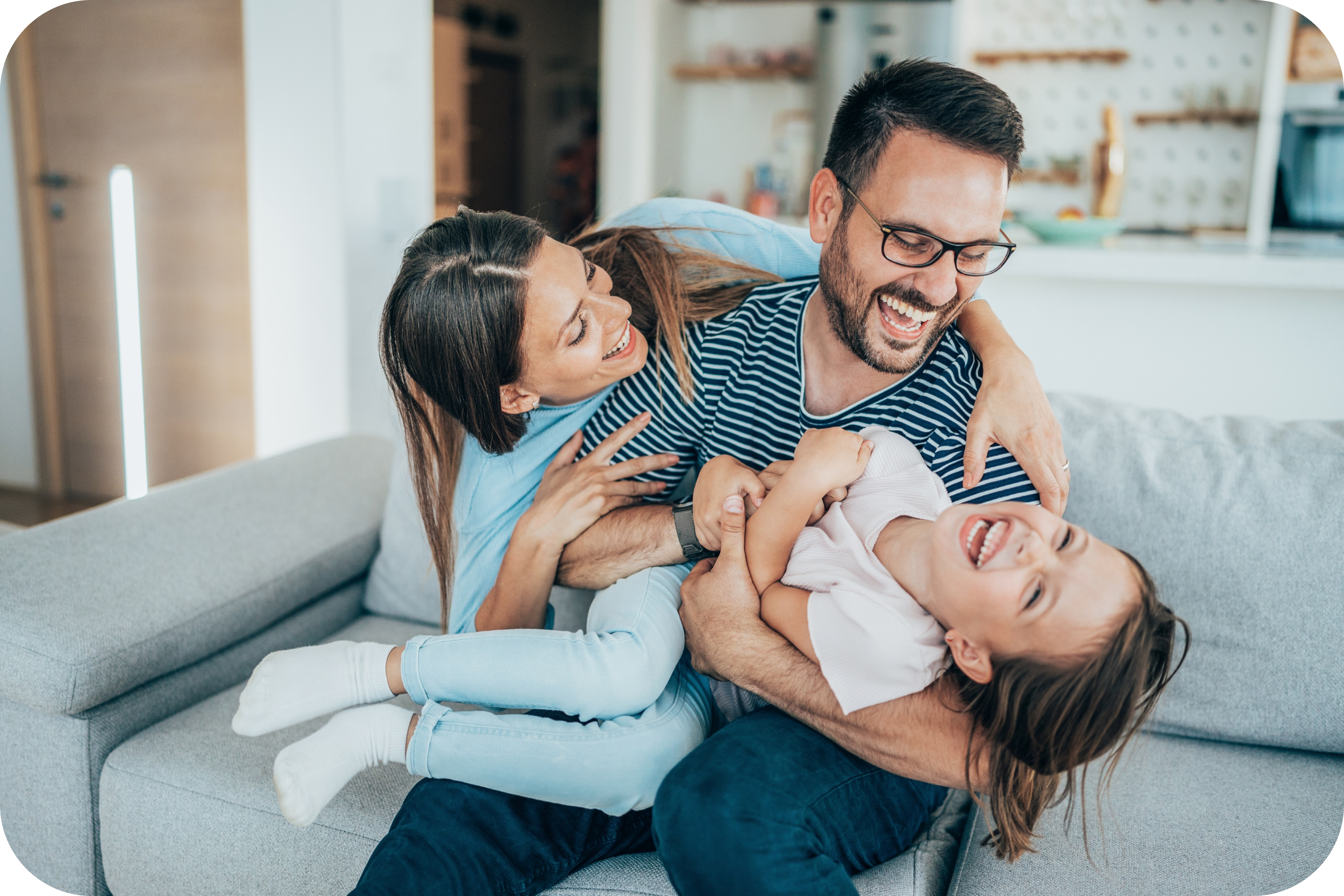 Happy-Family-blue sofa